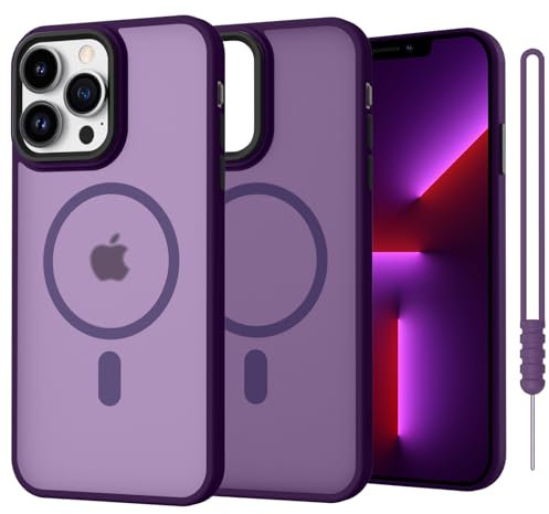 iPhone 14 Pro Max Compatible with MagSafe Magnetic Slim Case, Translucent Matte Back, Shockproof Anti-Yellow Protective Cover in Dark Purple