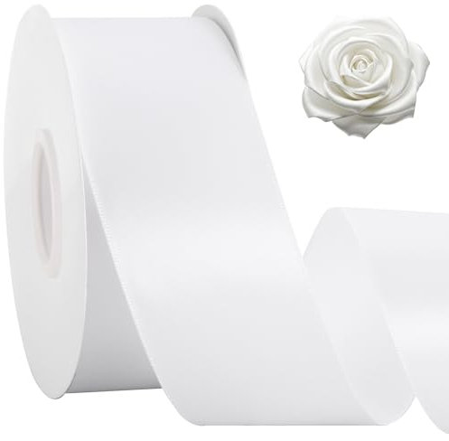 TONIFUL Weißes Satinband, 5,1 cm x 45,7 m, solides Stoffband für Geschenkverpackungen, Blumensträuße, Bastelarbeiten, Kranz, Einladungen, Babypartys, Weihnachten, Valentinstag, Geburtstag, Hochzeit