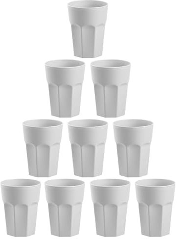 Engelland - 10 x Plastikbecher, Trinkbecher, Hellgrau, Pastellfarben, 400 ml, Eichstrich, bruchfest, stapelbar, Mehrweg, Kunststoff, wiederverwendbar, Party-Becher, Trink-Glas