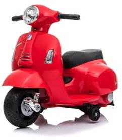 Elektro-Rutschroller Vespa GTS, rot, mit Hilfsrädern, lizenziert, 6-V-Batterie, Ledersitz, 30-W-Motor