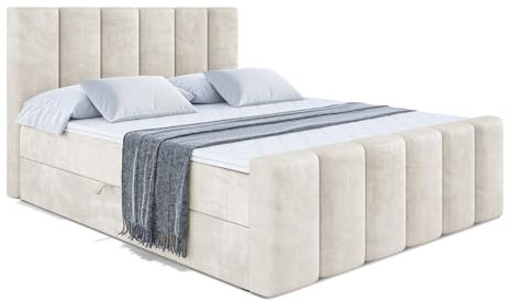 ALTDECOR Boxspringbett mit Matratze und Lattenrost, Boxbett, Topper, Fußteil, Polsterbett mit Bettkasten, Bett mit Stauraum H3-Matratze, Doppelbett, Springboxbett - BOXI1-Z - 160x200 Beige Samt