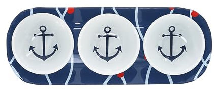 Pavilion - Anchor - Bandeja para servir de 11 pulgadas con tres cuencos de 2 onzas, juego vintage de lago, playa, barco, frente al mar, mar, cocina, decoración