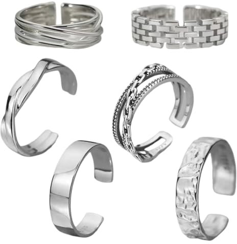 ARHZ 6 Stück Die Öffnung ist verstellbar Silber Ringe Herren, Ringe Herren Edelstahl Ringe Silber Matt Poliert Keltischer Knoten Vintage Ringe Herren Gravur