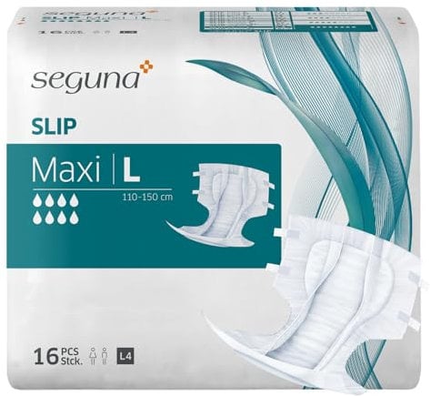 SEGUNA Slip Maxi, Inkontinenz Windeln für Erwachsene, Frauen, Männer, Windeln bei sehr schwerer Blasenschwäche, Stuhlinkontinenz (L (Beutel 16 Stück))