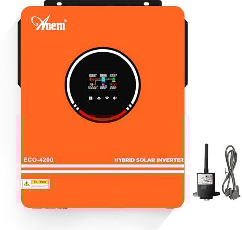 Anern 4200W Hybrid Wechselrichter Solar 24VDC auf 220V/230V AC mit 120A MPPT Solarregler,Einphasiger, Netzunabhängiger, Reiner Sinus Wechselrichter mit WiFi-Modul