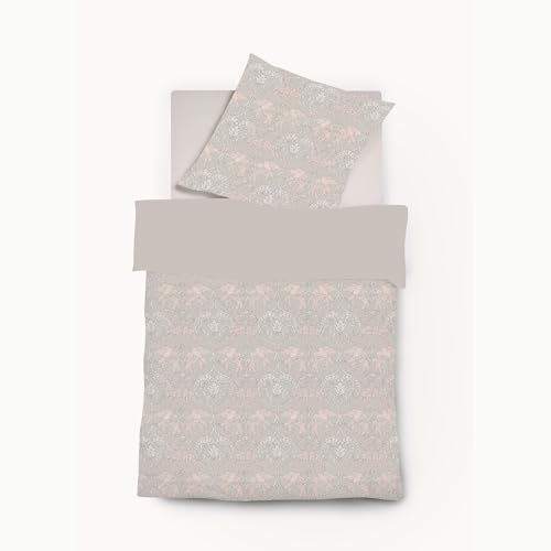 fleuresse Black Premium Interlock Jersey Bettwäsche Digitaldruck mit Uni Wendeseite Silber Größe: 135x200 cm