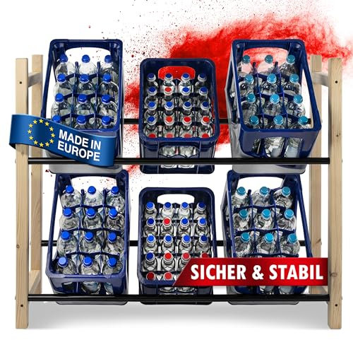 RELLINGER® Getränkekistenregal für 6 Kisten [GEEIGNET FÜR Jede KISTENSORTE] - inkl. Metallstreben, Montageanleitung, Schrauben - Getränkeregal aus hochwertigem FSC Holz Standfestes Kistenregal