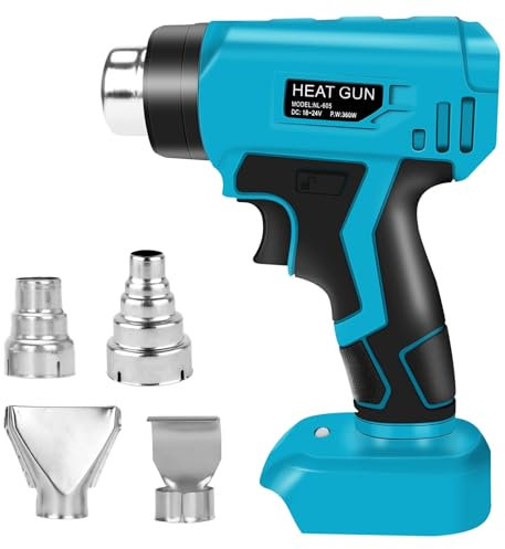 Pistolet à air chaud sans fil compatible avec batterie Makita 18 V, max. 430 ℃ Pistolet thermique sans fil avec 4 buses pour décapage de peinture, pliage de tuyaux, bricolage (sans batterie)