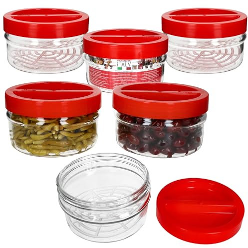 MamboCat 6er Set ORTES Vorratsgläser rund I 1,5L I Glasdosen mit rotem Kunststoffdeckel & Fermentiergitter I ideal zum Einlegen, Konservieren & Aufbewahren