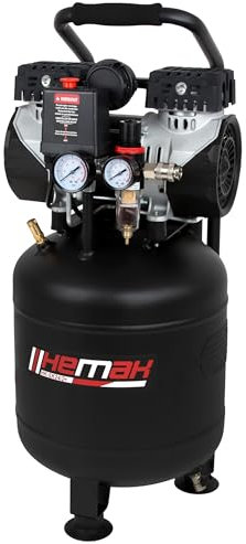 HEMAK Kompressor 24 Liter Silent Kompressor stehend mit Tragegriff 750W / 1PS 8bar Kompakt und Leise/Druckluft