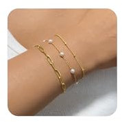 Aidenn 3 Stück Armband Damen Gold 14 Karat Stapelbare Vergoldet Goldene Armbänder Damen Perlenarmband Perlen Armband Set Wasserfest Gold Schmuck