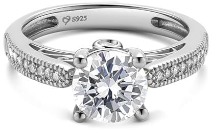 Jeulia Damen-Ring aus Sterlingsilber: Zirkonia vergoldet, Verlobungsring, Diamant-Bandring für Frauen und Mädchen, Ring, Partyschmuck, personalisiertes Jubiläumsgeschenk (Silber, 50(15.7))