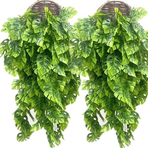 KARLOR Monstera Artificial Plant for Hanging, 2 Pieces, 74 cm, Artificial Plant, Hanging Artificial Plants for Hanging, Monstera, Small Leaves, Hanging Plants for Indoor, Outdoor Decoration