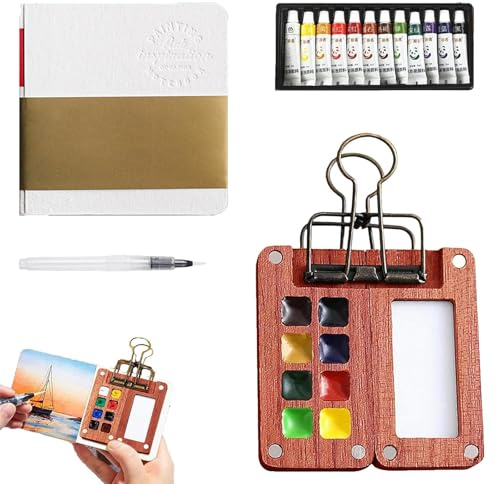 12 Couleurs Set de Peinture Aquarelle Palette, Palette d'aquarelle Portable, Ensemble de Mini Palette de Peinture, Boîte Aquarelles de Voyage avec Clip pour Aquarelles, Gouache, Peinture (8 Grids)