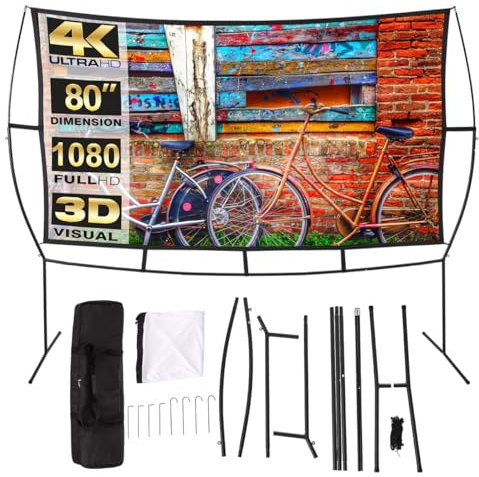 INMOZATA 120 Inch Projector Screen and Stand 120/265x150cm Foldable Portable Projector Screen with Carry Bag, 16:9 4K HD Indoor Outdoor Projection Screen for Camping Home Theater (120/265x150cm)