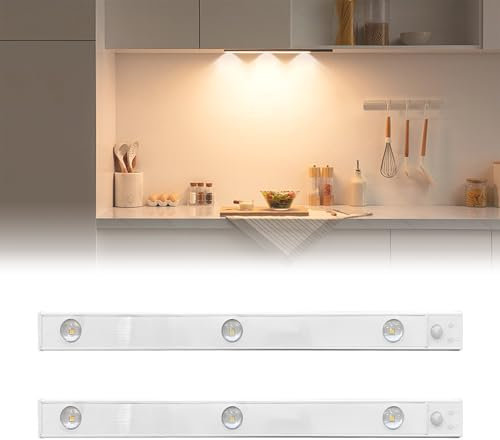 2er Pack Schrankbeleuchtung LED Lampe mit Bewegungsmelder und USB-Ladegerät Kabel 41cm Unterbauleuchte Küchenleuchte Wiederaufladbar mit Sensor Drei Farben dimmbar Schrankleuchte Treppenleuchte
