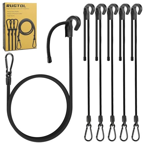 Expander mit Haken, Upgrade 120cm Verstellbare Spanngummi mit Karabiner, Einfach 17 bis 120 cm Einstellbar Elastische Vielzweck Gepäckspanner für Möbeln, Sackkarren, Motorrad, 6 Stück