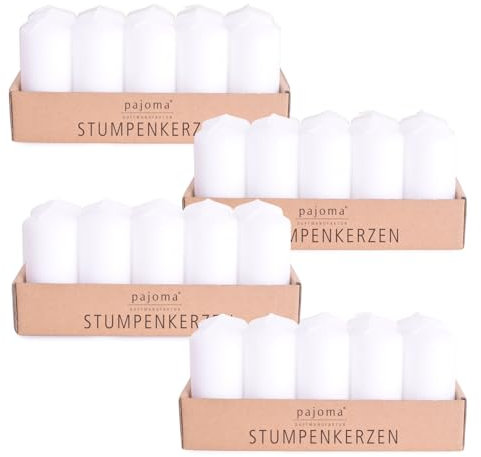 pajoma® Stumpenkerzen Weiß - 4x 10 Stück | Ø 4 x 9 cm | Brenndauer: ca. 9 Stunden | Hochwertiges Paraffin & Baumwolldocht | ideal für Gastronomie, Hotels, Kirchen & Feierlichkeiten