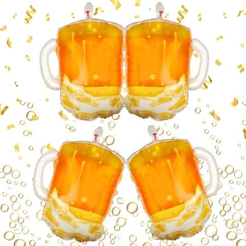 XXL Luftballons Bier Set, 4 Stück Riesen Bier Folienballon, Bierglas Heliumballon für Geburtstag, Hochzeit und Oktoberfest, Bayrische Deko für Party, Festival und Bierthema Feiern