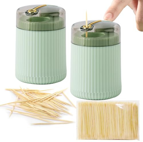 2 Piezas Dispensador de Palillos de Dientes Dientes Caja de Palillos Palillero Automatico Palillos de Dientes para Familias Restaurantes Hoteles Práctico y Hábil(Verde Claro)