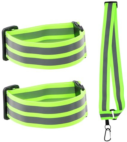 3 Stück Reflektor Gürtel, Elastische Reflektierendes Armbands, Reflektorbänder Armband, Einstellbar Reflektorbänder mit Karabinerhaken, Reflektor Armbänder Set, Laufausrüstung für Walking Wandern