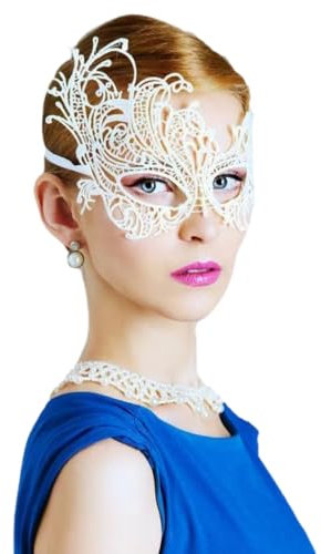 PARUPRUP Sexy Spitzen Maske für Damen Venezianische Masken Dicke Augenmaske Halbmaske für Halloween Karneval Abendkleid Tanz Ball Party Kostüm (Weiß)