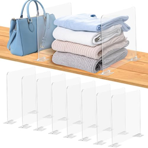 WNV 8PCS Shelf Dividers for Wardrobe, Closet Shelf Divider with Non-slip Mat, Acrylic Wardrobe Dividers for Bags, Clothes, Handbag Storage Organiser