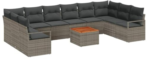 vidaXL 11-teiliges Garten-Sofa-Set mit Kissen in Grau aus Poly Rattan – Langlebiges und bequemes modulares Sitz-Lounge-Arrangement für die Terrasse, wetterfest und perfekt für Treffen auf deinem Deck.