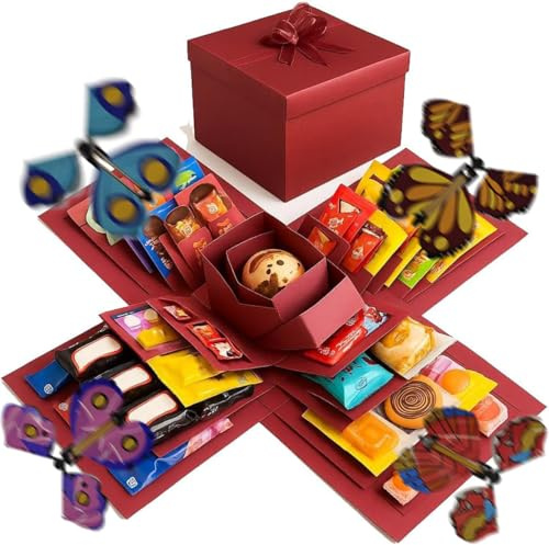 Rot 5-lagige kreative Explosions-Geschenkbox,Überraschungsbox, Explosionsbox,Überraschungsbox für Geburtstag,Hochzeit,Jahrestag,DIY handgefertigte Geschenkbox mit großem Fassungsvermögen