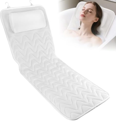 LOOWARTS Badewannenkissen Nacken 4D-Netz Badewanne Kissen für Badewanne zur Nacken und Rückenunterstützung, Badewannen Kissen Badewannenmatte mit 11 Rutschfesten Saugnäpfen, Weiß