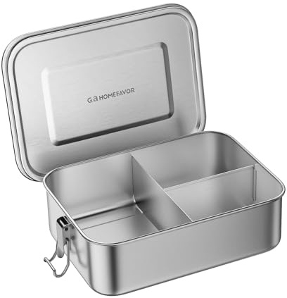 G.a HOMEFAVOR Stainless Steel Lunch Box Metal Bento Box with 3 Compartments 1200 ml Leakproof Food Sandwich Salad Snack Box Storage Container