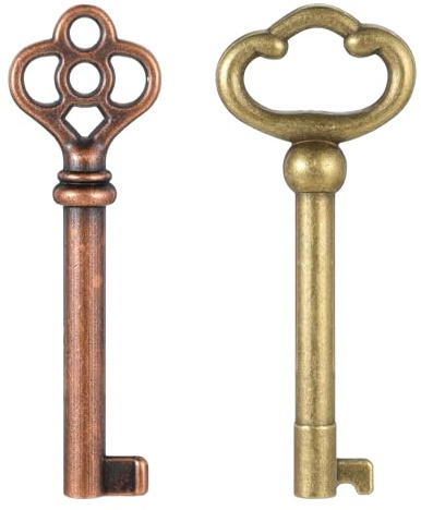 2 Pcs Skeleton Key Ky-2AB and Ky-3AB,Vintage Hollow Barrel Brass Keys,Mixed Antique Skeleton Replacement Cabinet Key,Antique Furniture Keys for Dresser,Chinese Cabinet,Bronze,Wardrobes,Heirlooms