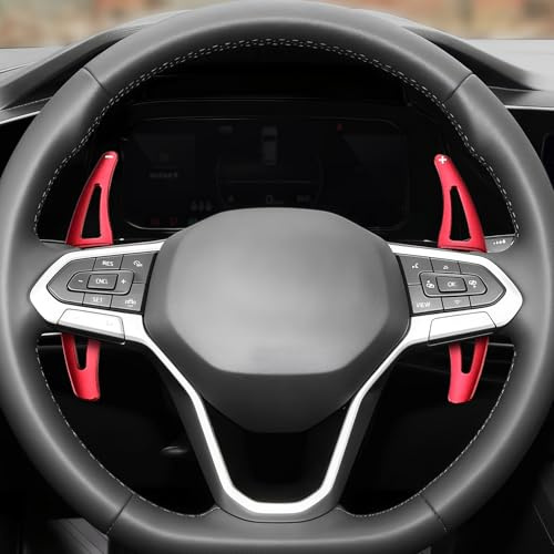 FUEISOF Aluminium Schaltwippen Verlängerung für VW Golf 8 MK8 GTI R 2020–2025 – Rot & Silber Lenkrad Paddel – Auto Zubehör Innenraum (Rot)