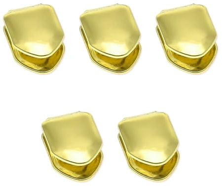 5 PCS Hip Hop Tooth Grill Single Gold Plated Top Tooth Cap Rapper Style Dental Grillz Halloween Costume Party Accessories Gold Silver