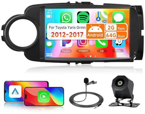2G&64G 9 Autoradio per Toyota Yaris Grmn 2012-2017 (con Canbus) con Carplay Android Auto,Bluetooth RDS/FM Radio,GPS, Wi-Fi, USB, Bluetooth, FM, RDS e telecamera per la retromarcia