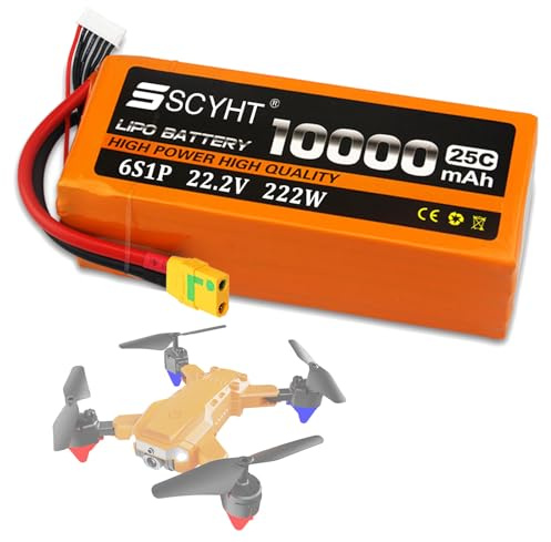 SSCYHT Lithium-Ionen-Akku 22,2 V 6S LiPo-Akku 10000 mAh Li-Ionen-Akkus 22,2 V Ersatzakkus für Drohnen mit 50 W - 222 W Motoren und XH-6S-Anschluss,22.2v10000mah xt90 s