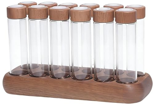 Baoblaze Single Dose Coffee Bean Storage Tubes with Wooden Stand Dustproof Durability Espresso Bean Cellars Container for Kitchen Cafe, 12 Long