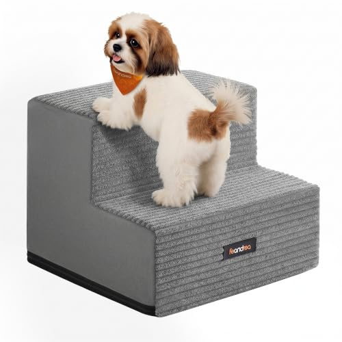 Feandrea Hundetreppe, 2 Stufen, aus Schaumstoff, 30 x 38 x 28 cm | Katzentreppe, Hunderampe für Kleine Hunde, Waschbare Haustiertreppe, Taubengrau, BADDI Kollektion PPS022GD01