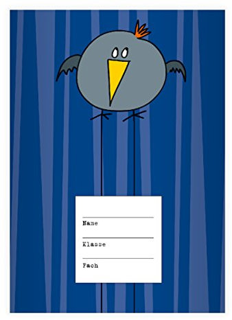 Kartenkaufrausch 4 Nette Vogel DIN A4 Schulhefte, Rechenhefte mit Raben auf blau Lineatur 22 (Kariertes Heft)