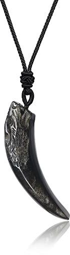 COAI Geschenkideen Glückskette aus Obsidian Gold Wolf Gravur Ketten für Herren