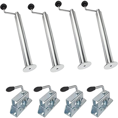 kefflum 4X Anhängerstütze, Stützfuß Anhänger Abstellstützen incl Kurbelstützen für Anhänger Halterung und Klemmhalter für PKW Anhänger, Anhängerstützen Höhe 480mm-690mm, 2T Traglast
