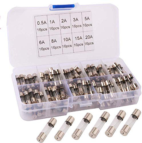 RUNCCI-YUN 160Pcs Fusibles de Tubo de Vidrio de Coche,Kit de fusibles de tubo de vidrio de soplado rápido,250 V 5x20mm Fusible de Tubo de Vidrio (0.5A 1A 2A 3A 5A 6A 8A 10A 15A 20A)