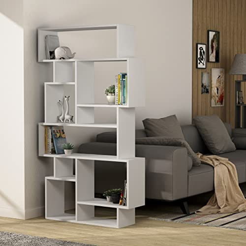 HOCUS PICUS | Karmato Bücherregal mit 10 Etagen | Modernes Standregal für Schlafzimmer, Büro, Wohnzimmer | Vertikale und Horizontale Nutzung | 96 x 26 x 169 cm | Weiß