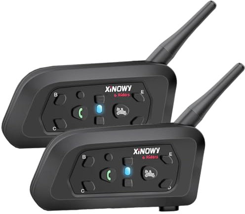 QPLOVE V6 PRO Interfono Moto, Kit Interfono per 2 Casco Auricolari con Cancellazione del Rumore, Distanza 1Km, Sistema di Comunicazione Moto Universale IP67 Impermeabile (Nero-Due)