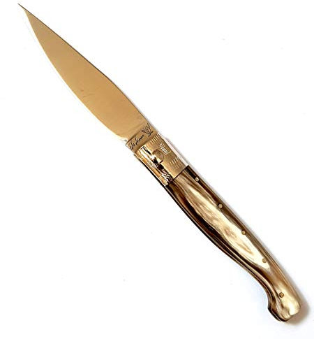 COLTELLO ARTIGIANALE SARDO PATTADA TASCABILE MANICO IN CORNO COLLEZIONE SARDEGNA (Lunghezza MANICO 11cm LAMA 9cm APERTOo 20cm)