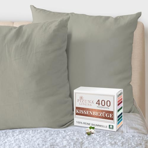 Pizuna Luxuriöser Soft-Satin 2er Pack Kissenbezug 80 x 80 cm Silber, 400 Fadenzahl Baumwolle Quadratisch Kissenbezüge, 100% Langstapel Baumwolle Nur Kissenbezug (Silber 80x80 cm) Mako Satin