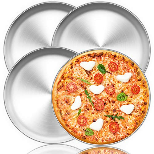 TeamFar Pizza-Pfanne, 30,5 cm, rund, Pizzaofen, Backblech, Edelstahl, für Zuhause, Restaurant, Party, gesund & strapazierfähig, spülmaschinenfest & leicht zu reinigen, 4er-Set