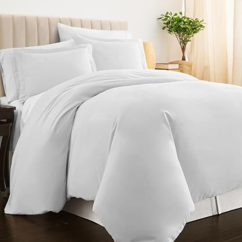 Pizuna Copripiumino 200x200 Cotone Bianco, 400 fili con trama Sateen in 100% Cotone a fiocco lungo Copripiumino 200x200 con 2 federe 50x80 (Biancheria De Letto Bianco)