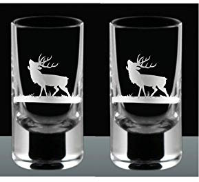 Kisslinger Schnapsglas Gravur Hirsch 2er Set 40 ml Höhe 10 cm Hochwertig Handgefertigt Likörglas