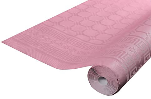 Pronappe - Réf. R480686I - 12 nappes jetables papier damassé en rouleau 6 M de long X 1,18 M de large - Papier damassé au motif universel chic et classique - Couleur rose poudré